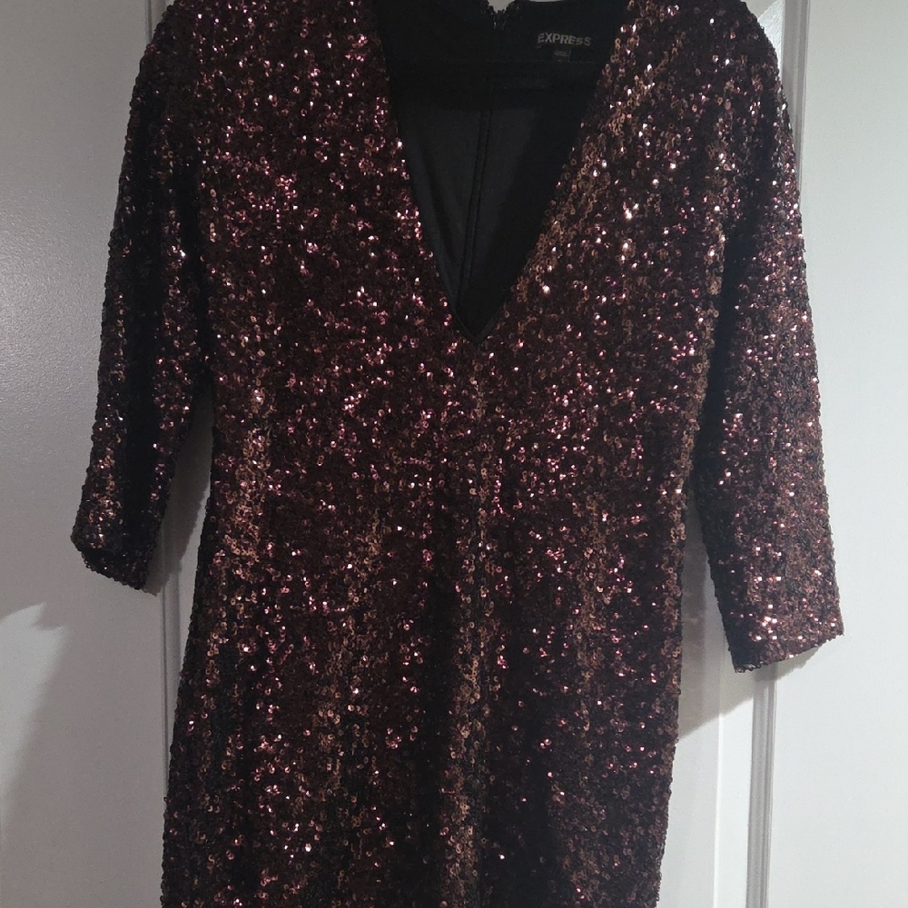 Express Glittering Long Sleeve Dress - Deep Wine